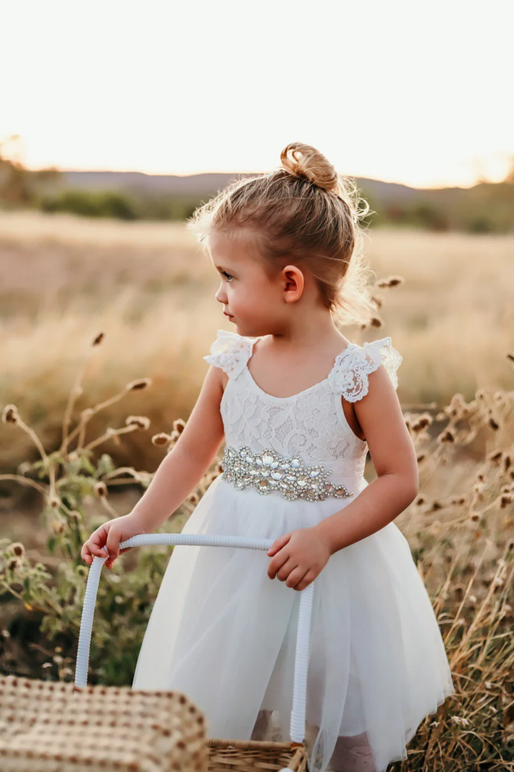 Robes de Fille Coupe A/Princesse avec Ceinture et Appliques