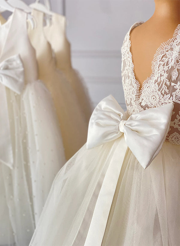 Robe de Bal à Encolure Dégagée pour Fille avec Nœud