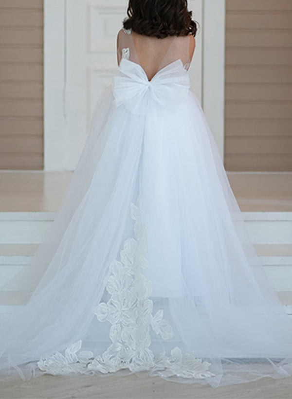 Robe de Demoiselle D'Honneur A-Line/Princess avec Col Illusion et Nœud Papillon