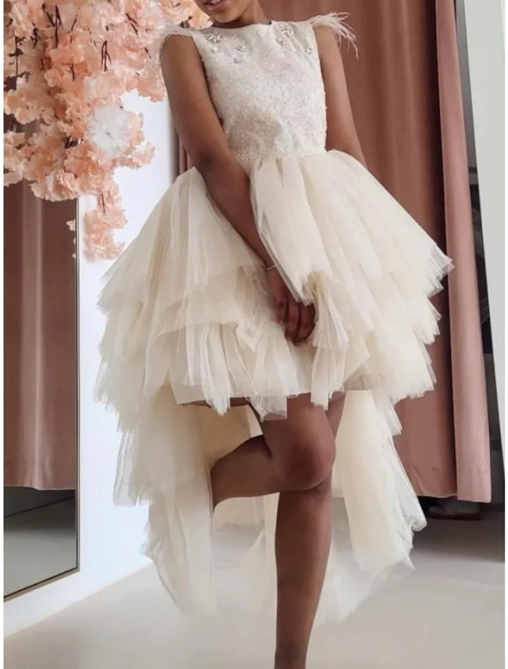 Robes de Demoiselle D'Honneur Asymétriques Coupe A-Line/Princess avec Perles et Plumes