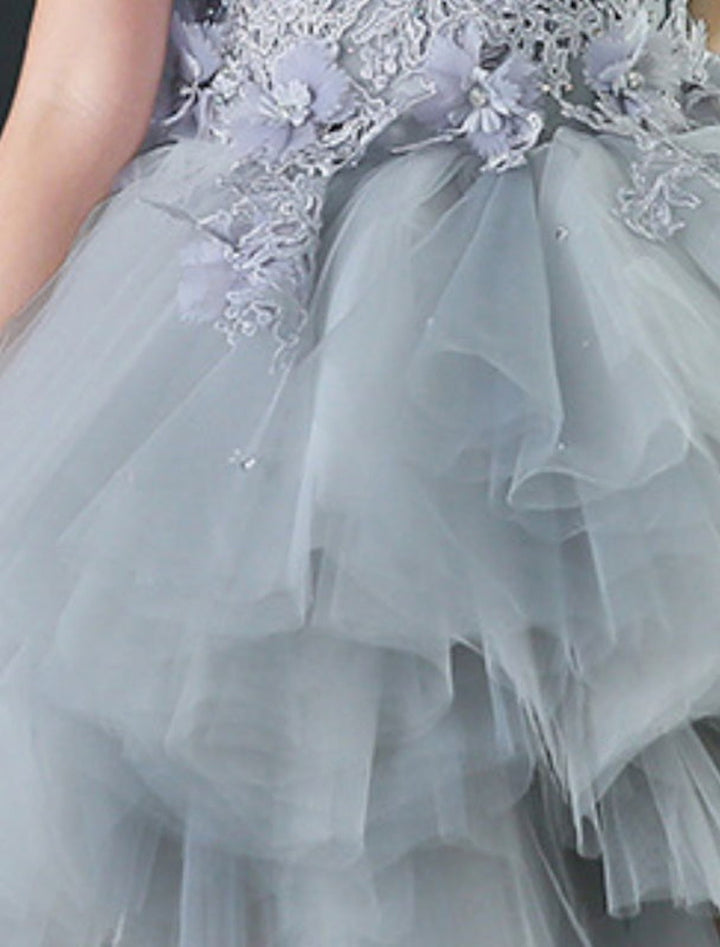 Robes de Demoiselle D'Honneur Asymétriques Coupe A-Line/Princess avec Décolleté Haut et Bas et Appliques