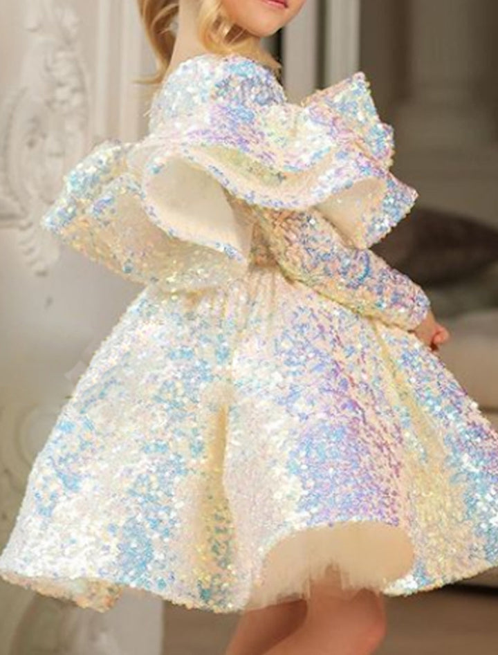 Robe de Bal Princesse à Manches Longues et Paillettes pour Petite Fille avec Volants