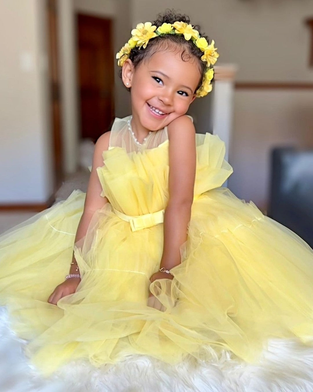 Robe de Bal Princesse en Tulle pour Petite Fille avec Ceinture
