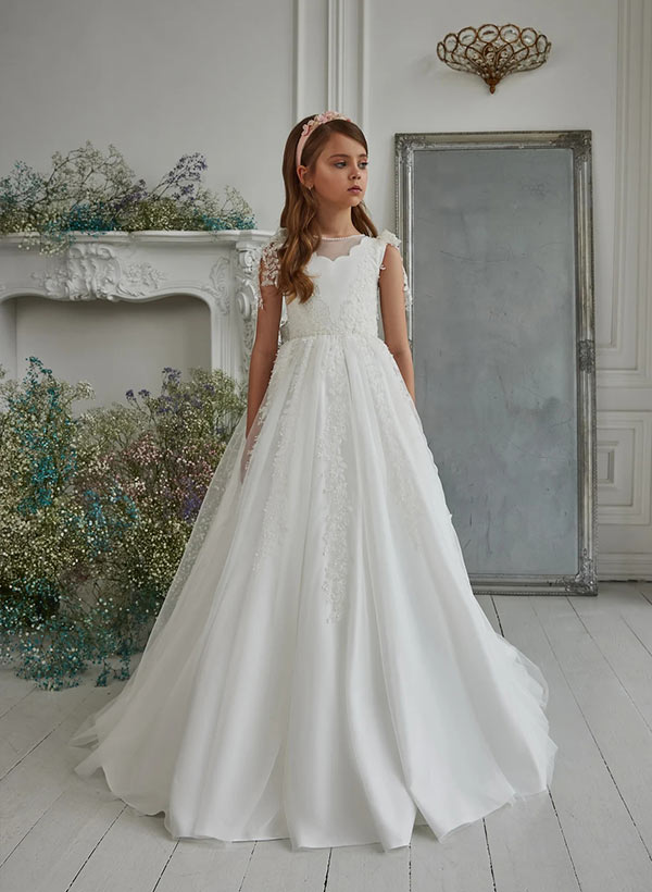 Robes de Demoiselle D'Honneur en Tulle Coupe A/Princesse avec Appliques et Perles