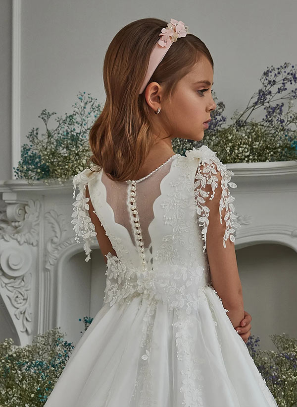 Robes de Demoiselle D'Honneur en Tulle Coupe A/Princesse avec Appliques et Perles