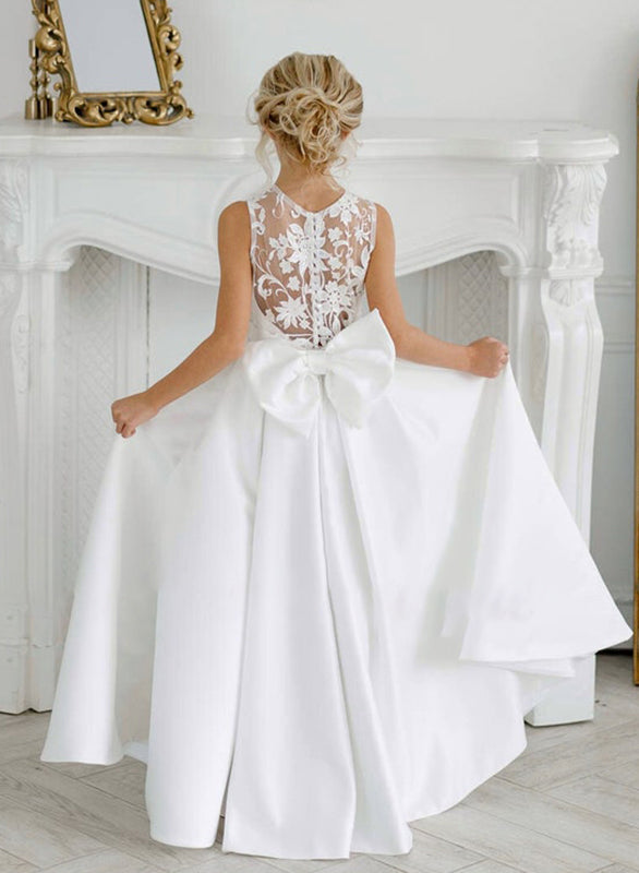 Robes de Demoiselle D'Honneur en Satin Coupe A/Princesse avec Appliques et Nœud