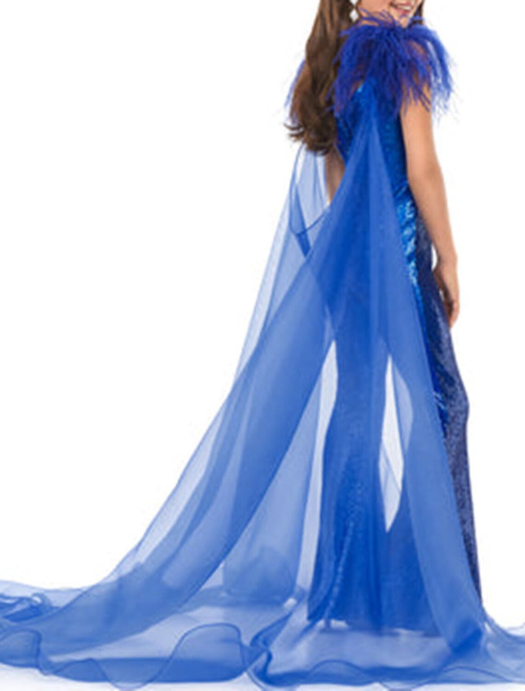 Combinaisons de Fête à Paillettes à Col en V pour Filles avec Plumes et Traîne Watteau