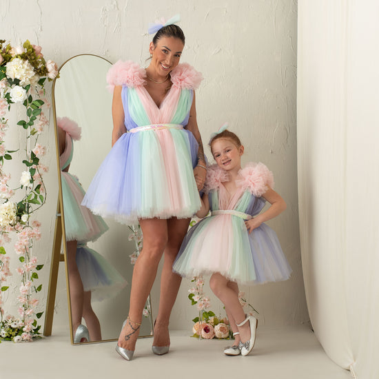 Robe de Bal en Tulle Arc-En-Ciel pour Petite Fille avec Volants