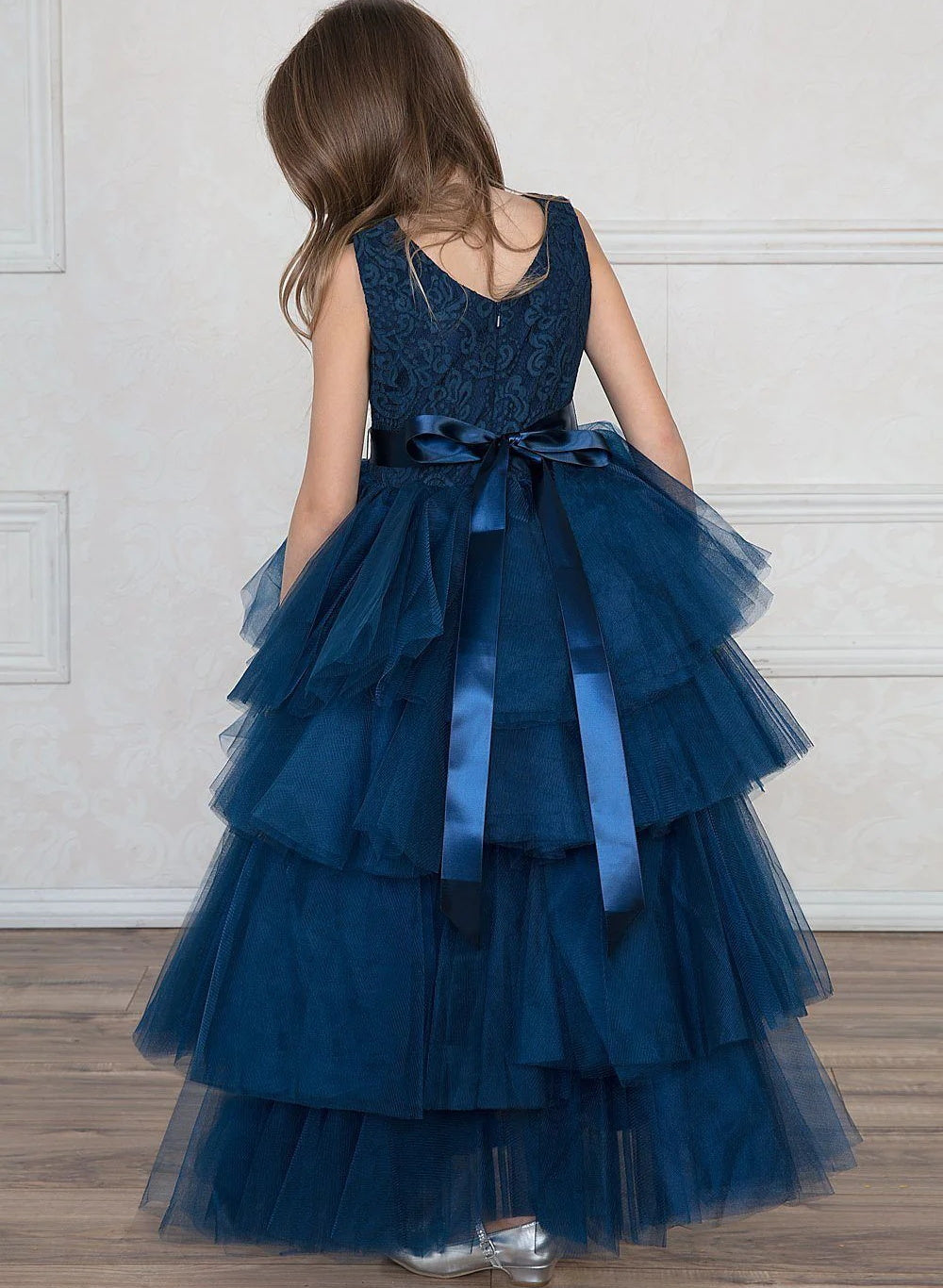Robe de Bal en Tulle avec Perles pour Demoiselle D'Honneur