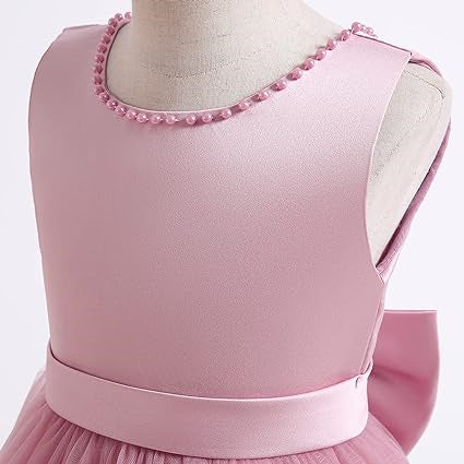 Robe de Bal Sans Manches à Col Bijou et Nœud Papillon pour Demoiselle D'Honneur