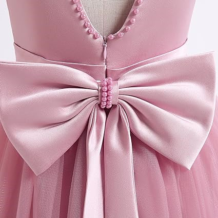 Robe de Bal Sans Manches à Col Bijou et Nœud Papillon pour Demoiselle D'Honneur