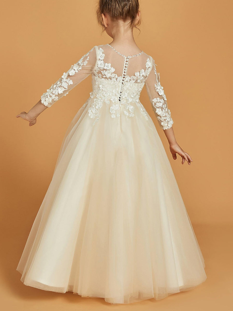 Robe de Demoiselle D'Honneur Coupe A-Line/Princesse à Manches 3/4 avec Appliques et Perles