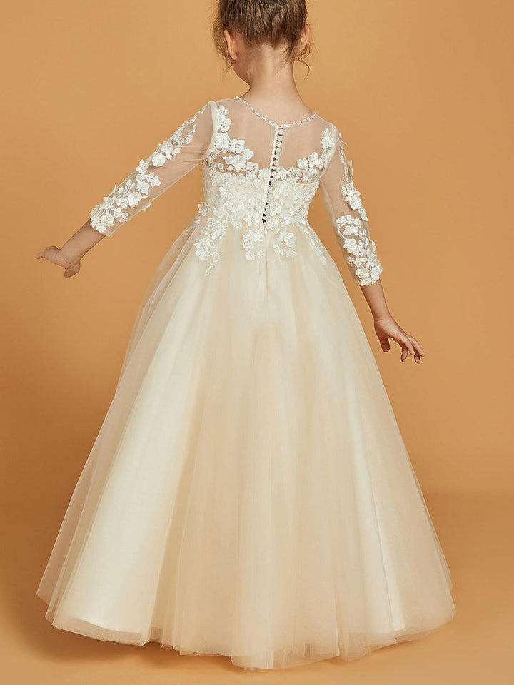 Robe de Demoiselle D'Honneur Coupe A-Line/Princesse à Manches 3/4 avec Appliques et Perles