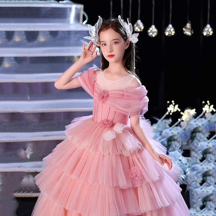 Robe de Bal à Épaules Dénudées, Longueur Au Sol, Plis Superposés, Robe de Demoiselle D'Honneur avec Fleur