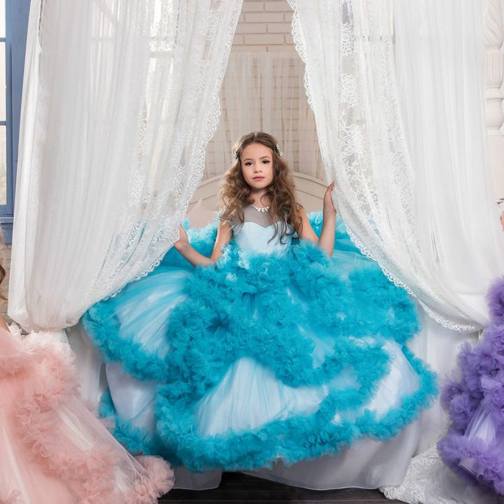 Robe de Bal à Volants Superposés pour Fille de Fleur avec Strass