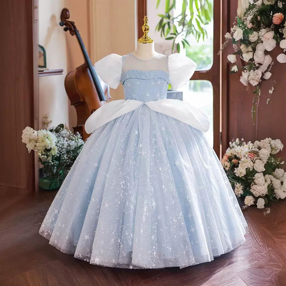 Robe de Bal à Manches Courtes et Col Rond pour Fille avec Strass