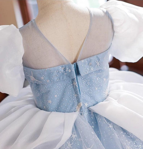 Robe de Bal à Manches Courtes et Col Rond pour Fille avec Strass