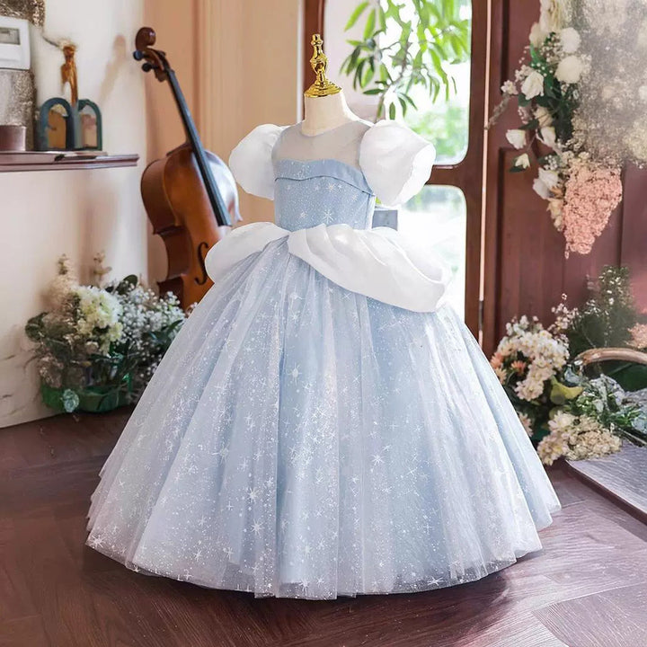Robe de Bal à Manches Courtes et Col Rond pour Fille avec Strass