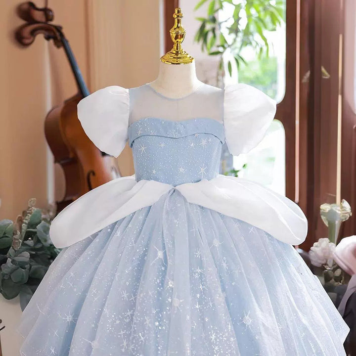 Robe de Bal à Manches Courtes et Col Rond pour Fille avec Strass