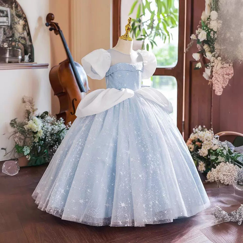 Robe de Bal à Manches Courtes et Col Rond pour Fille avec Strass