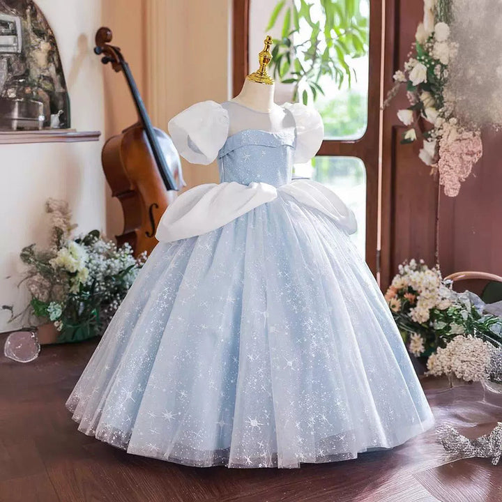 Robe de Bal à Manches Courtes et Col Rond pour Fille avec Strass