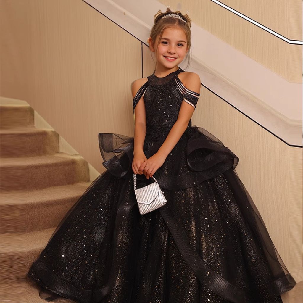 Robe de Soirée à Épaules Dénudées pour Fille avec Perles et Strass