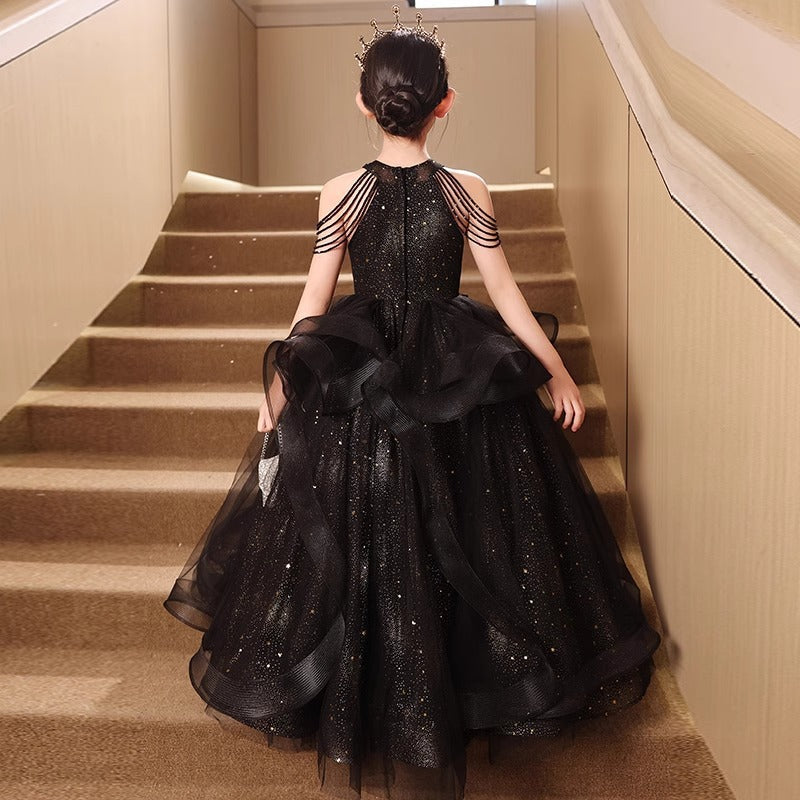 Robe de Soirée à Épaules Dénudées pour Fille avec Perles et Strass