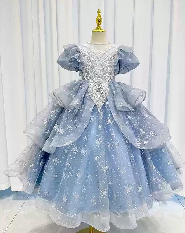 Robe de Soirée A-Line/Princess à Manches Courtes pour Fille avec Appliques en Strass