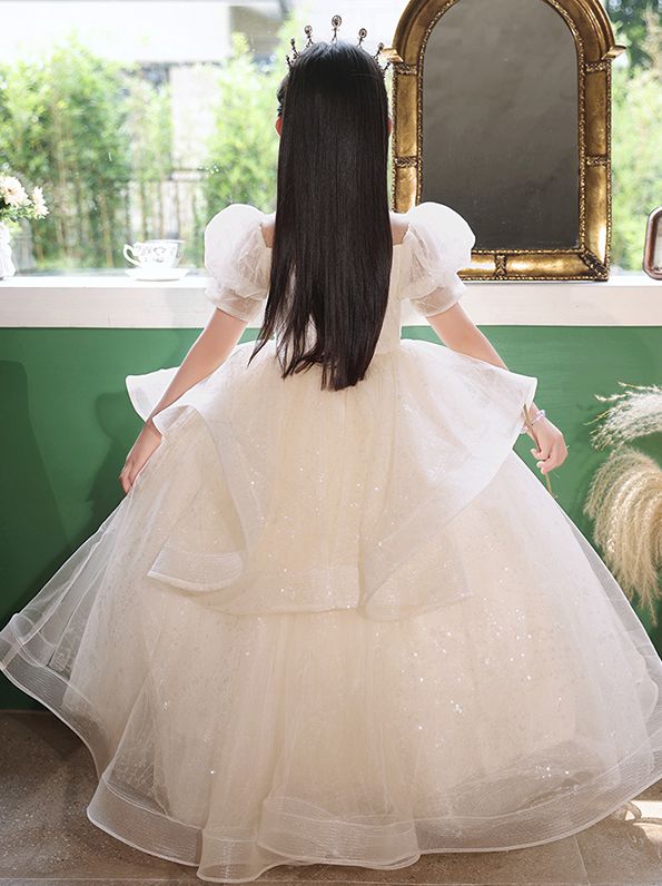Robes de Demoiselle D'Honneur à Manches Courtes, Coupe A-Line/Princesse, Col Haut, avec Appliques en Cristal