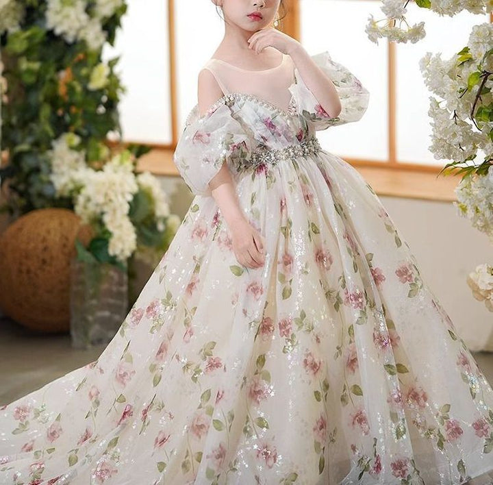 Robe de Soirée Princesse à Épaules Dénudées avec Ceinture en Strass et Traîne