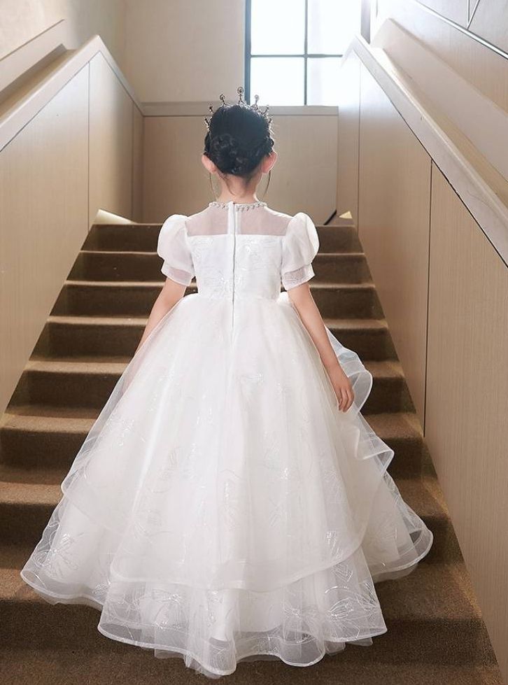 Robe de Demoiselle D'Honneur Trapèze/Princesse à Col Rond avec Perles et Appliques en Strass