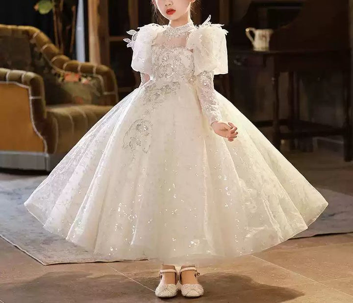 Robe de Soirée Princesse à Manches 3/4 pour Fille avec Appliques en Strass et Nœud
