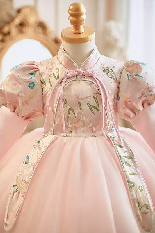 Robe de Soirée pour Bébé Fille avec Broderie, Col Haut, Longueur Genou, Manches Longues