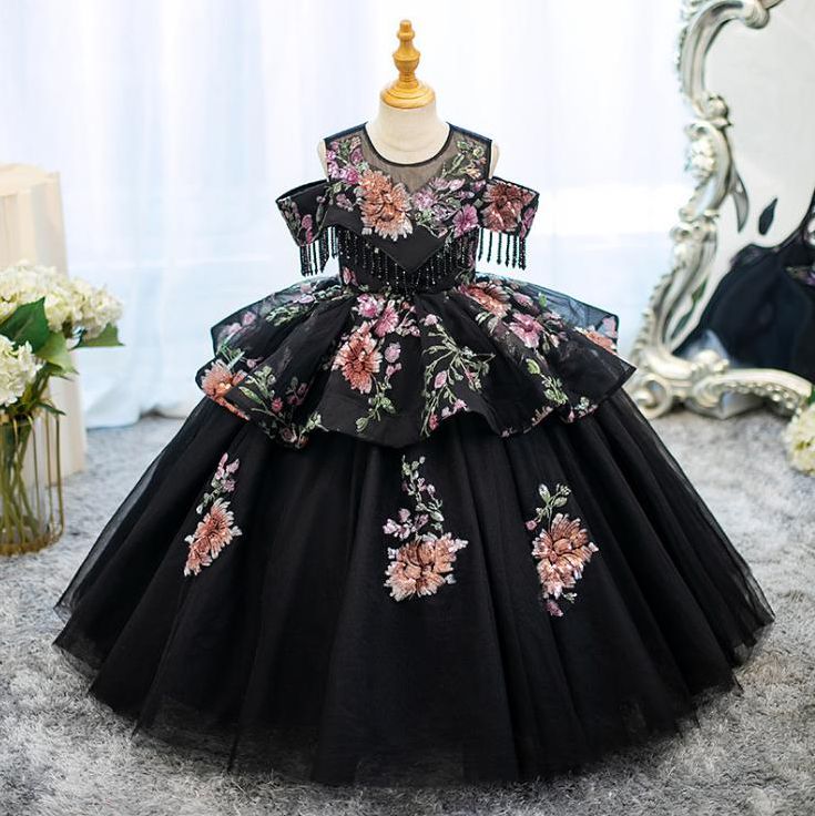 Robe de Bal à Épaules Dénudées en Tulle Brodé pour Fille avec Perles