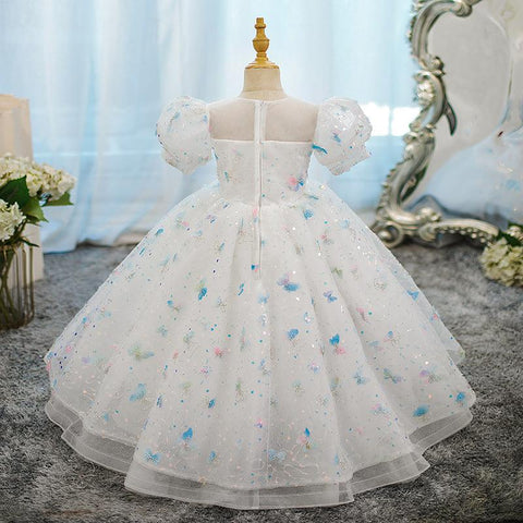 Robe de Soirée A-Line/Princess à Manches Courtes pour Fille avec Appliques en Strass