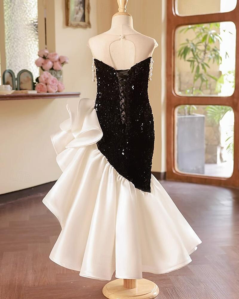 Robe de Soirée Sirène Sans Manches à Col Rond avec Perles pour Fille