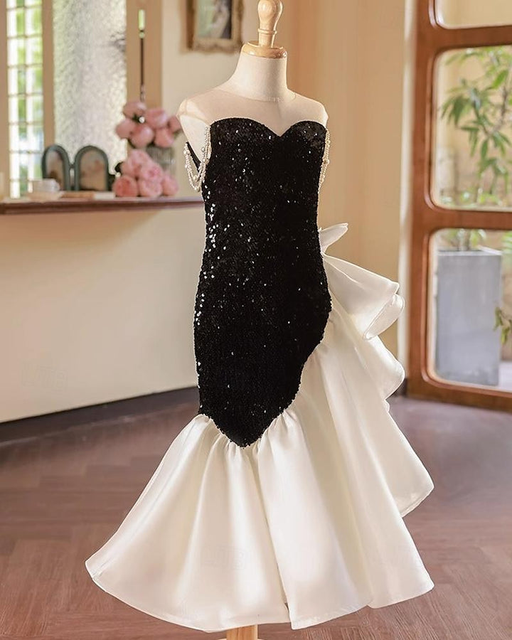 Robe de Soirée Sirène Sans Manches à Col Rond avec Perles pour Fille