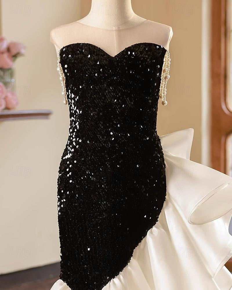 Robe de Soirée Sirène Sans Manches à Col Rond avec Perles pour Fille