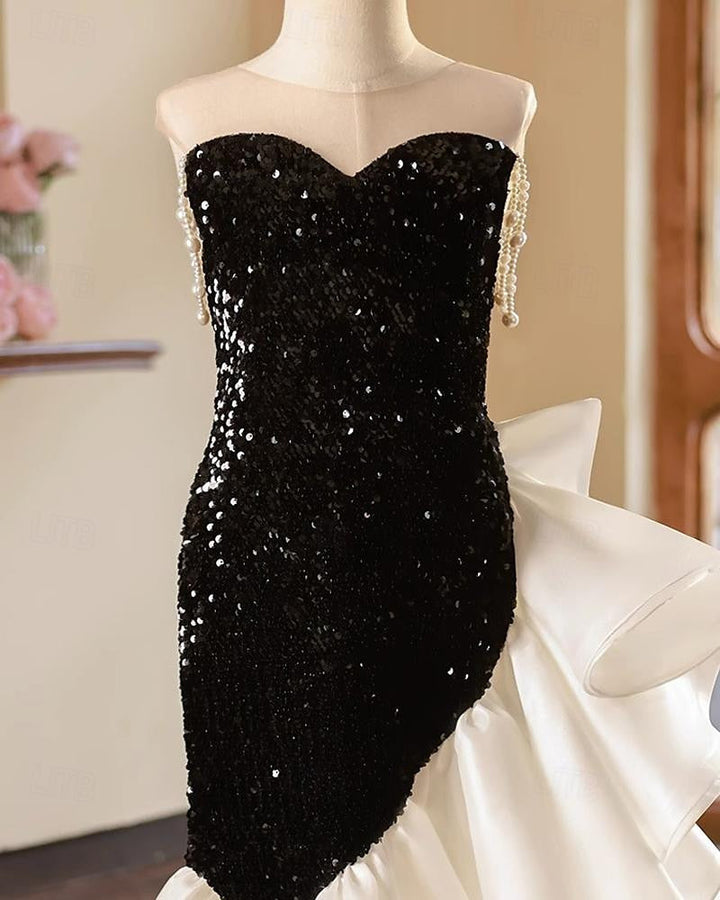 Robe de Soirée Sirène Sans Manches à Col Rond avec Perles pour Fille