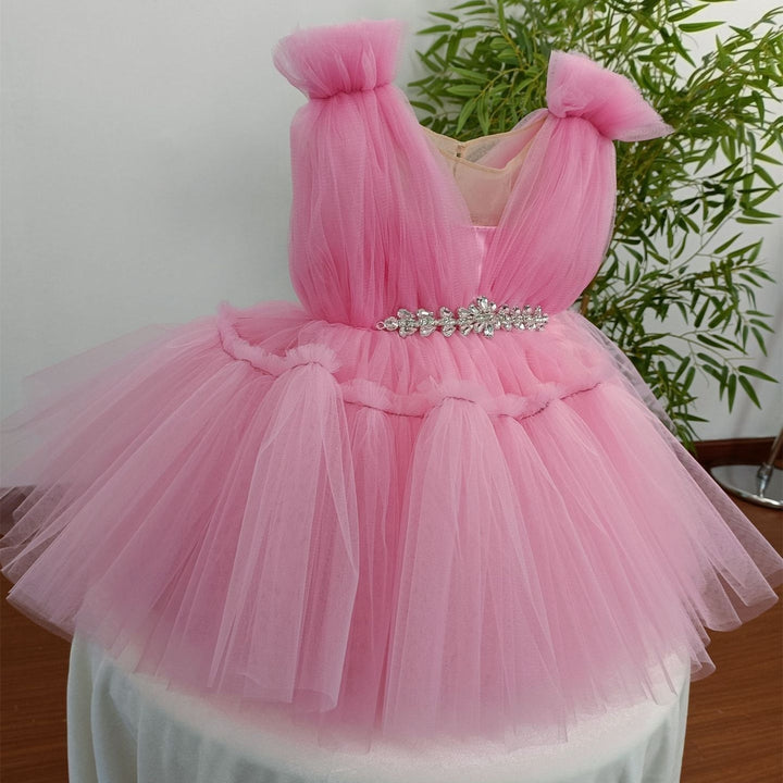 Robe de Soirée Princesse Sans Manches à Col Rond et Longueur Genou pour Bébé Fille avec Cristaux