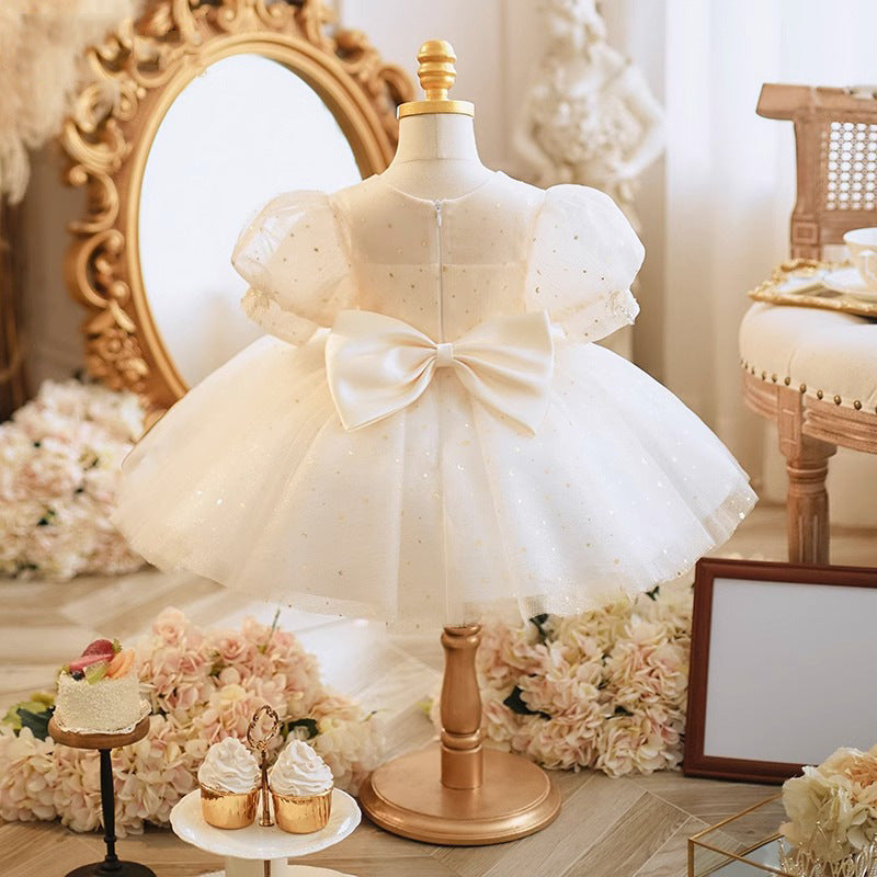 Robes Bébé Fille à Manches Courtes en Dentelle de Forme Trapèze/Princesse avec Appliques en Strass