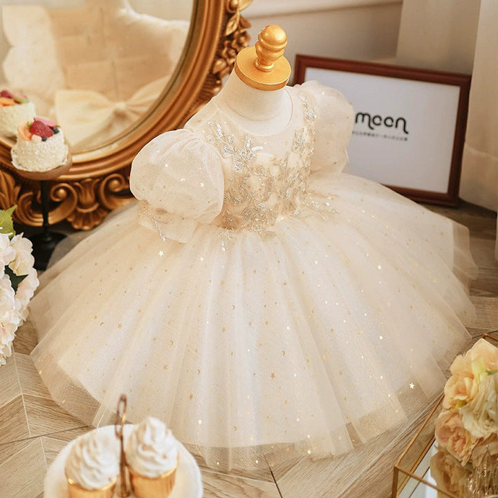 Robes Bébé Fille à Manches Courtes en Dentelle de Forme Trapèze/Princesse avec Appliques en Strass