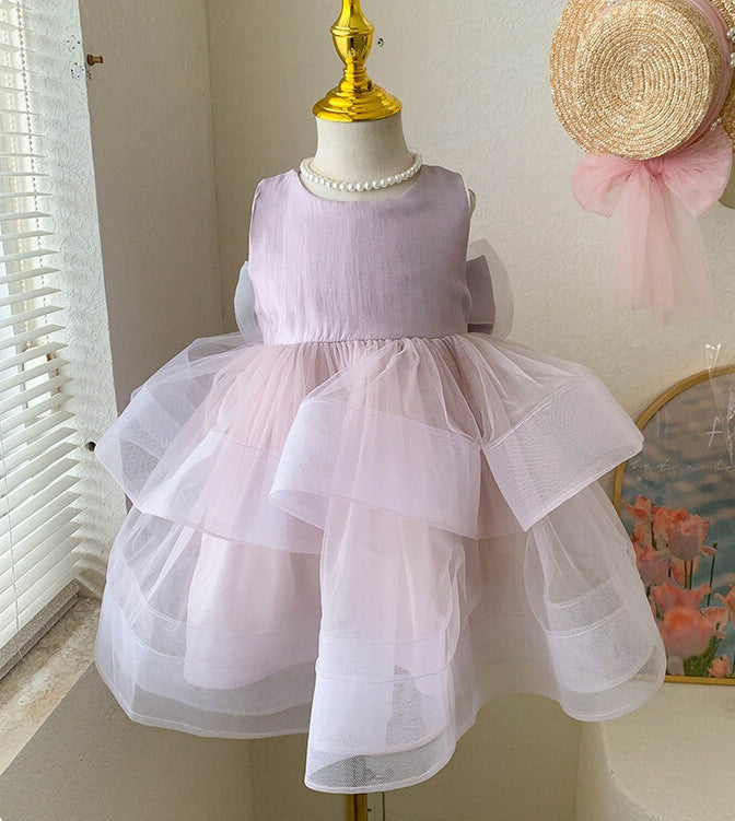 Robe de Soirée Princesse Sans Manches à Col Rond et Longueur Thé pour Bébé Fille avec Nœud