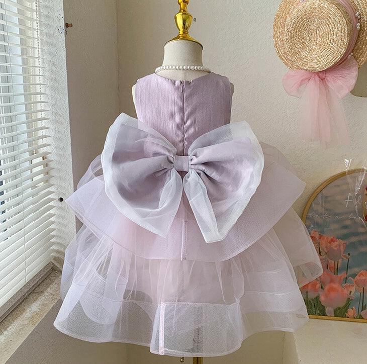 Robe de Soirée Princesse Sans Manches à Col Rond et Longueur Thé pour Bébé Fille avec Nœud