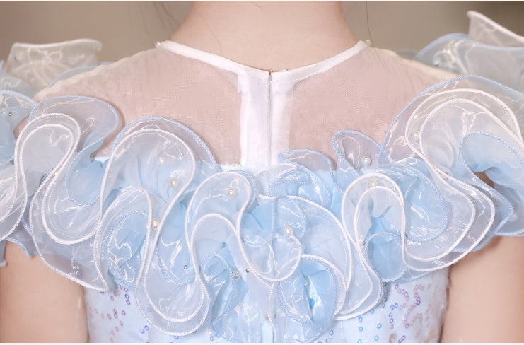 Robe de Soirée A-Line/Princess à Manches Courtes et Volants pour Demoiselle D'Honneur avec Strass