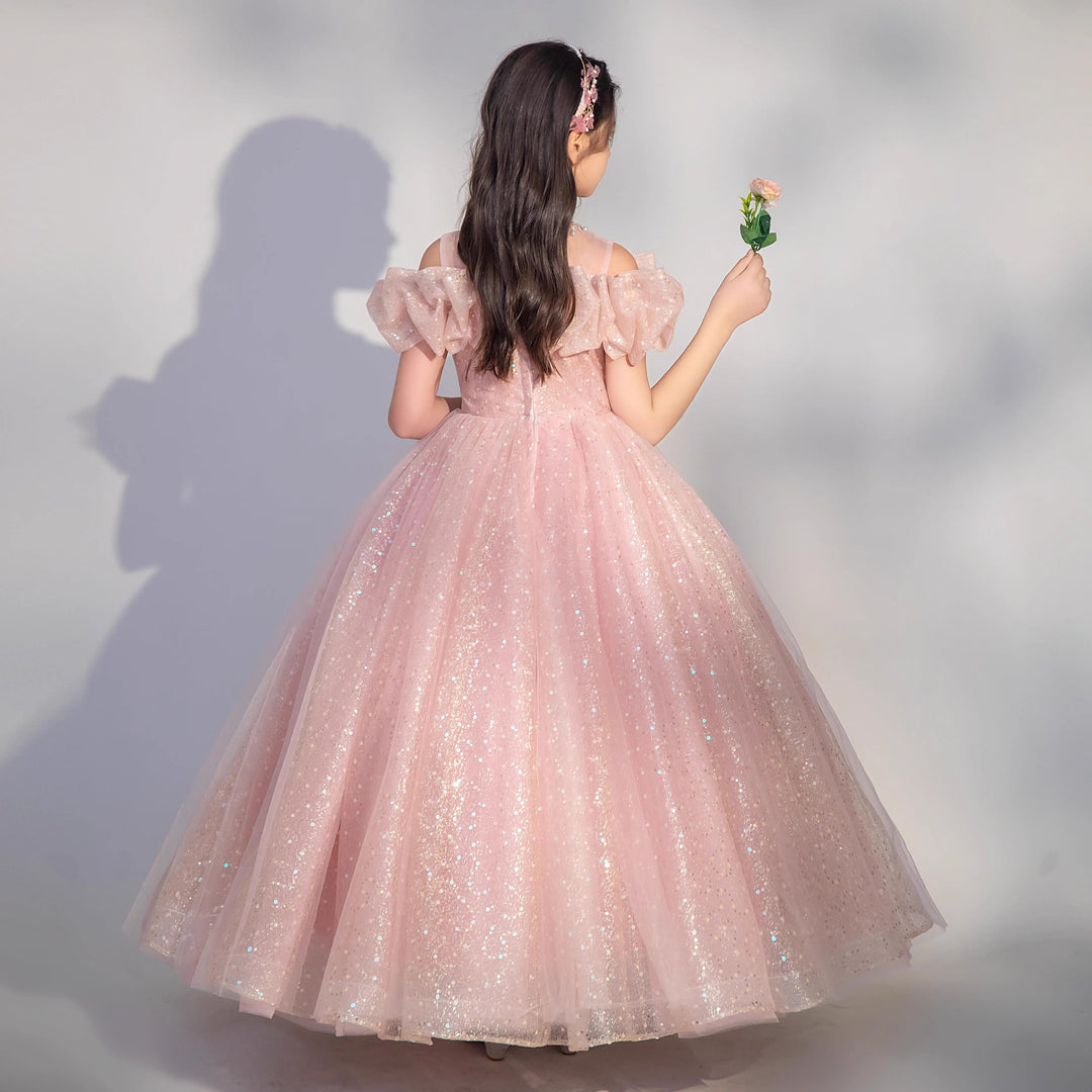 Robe de Soirée pour Fille avec Broderies, Longueur Au Sol, Coupe A-Line/Princesse, Épaules Dénudées