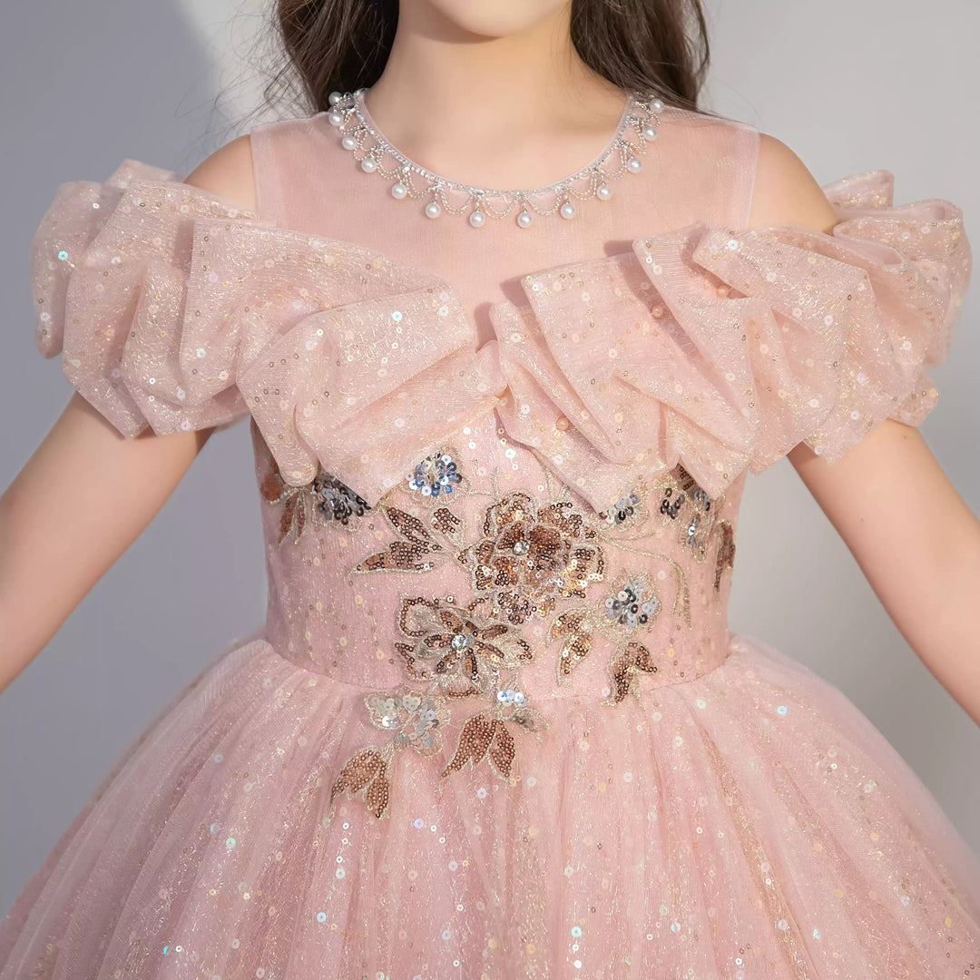 Robe de Soirée pour Fille avec Broderies, Longueur Au Sol, Coupe A-Line/Princesse, Épaules Dénudées