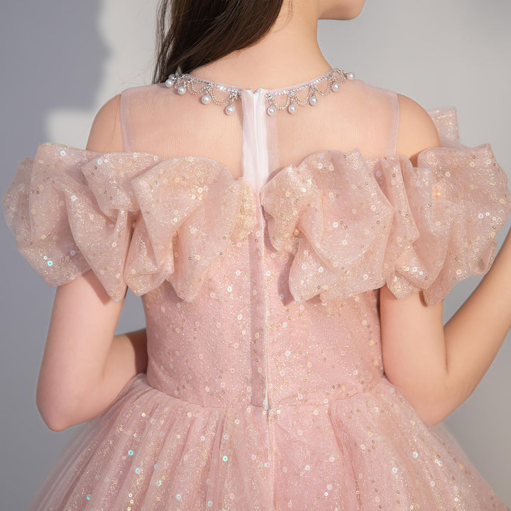 Robe de Soirée pour Fille avec Broderies, Longueur Au Sol, Coupe A-Line/Princesse, Épaules Dénudées