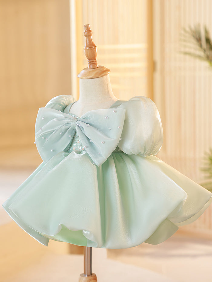 Robes pour Bébé Fille Coupe A-Line/Princesse à Manches Courtes et Longueur Genou avec Gros Nœud