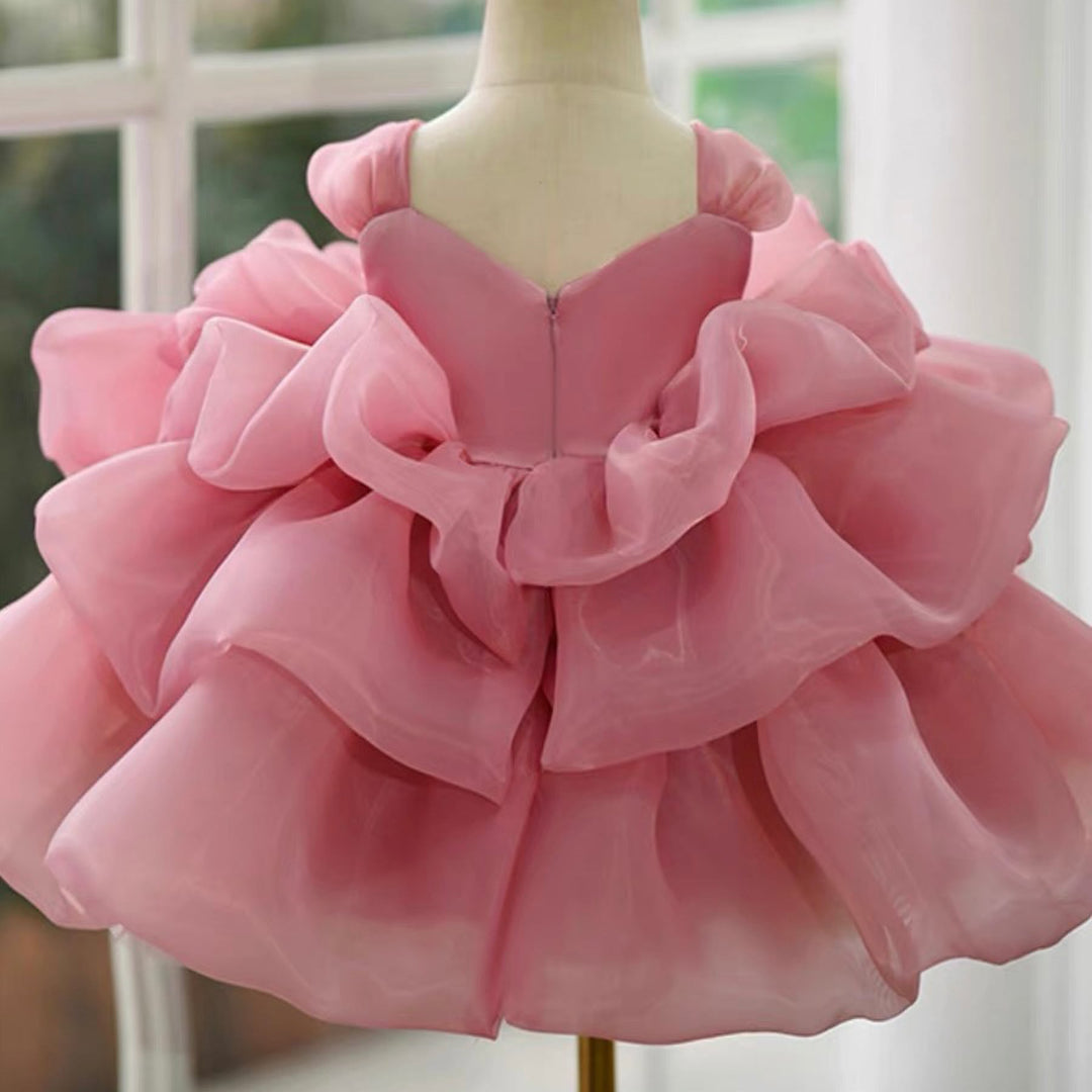 Robe de Bal Sans Manches, Longueur Genou, pour Bébé Fille, avec Fleurs Froncées